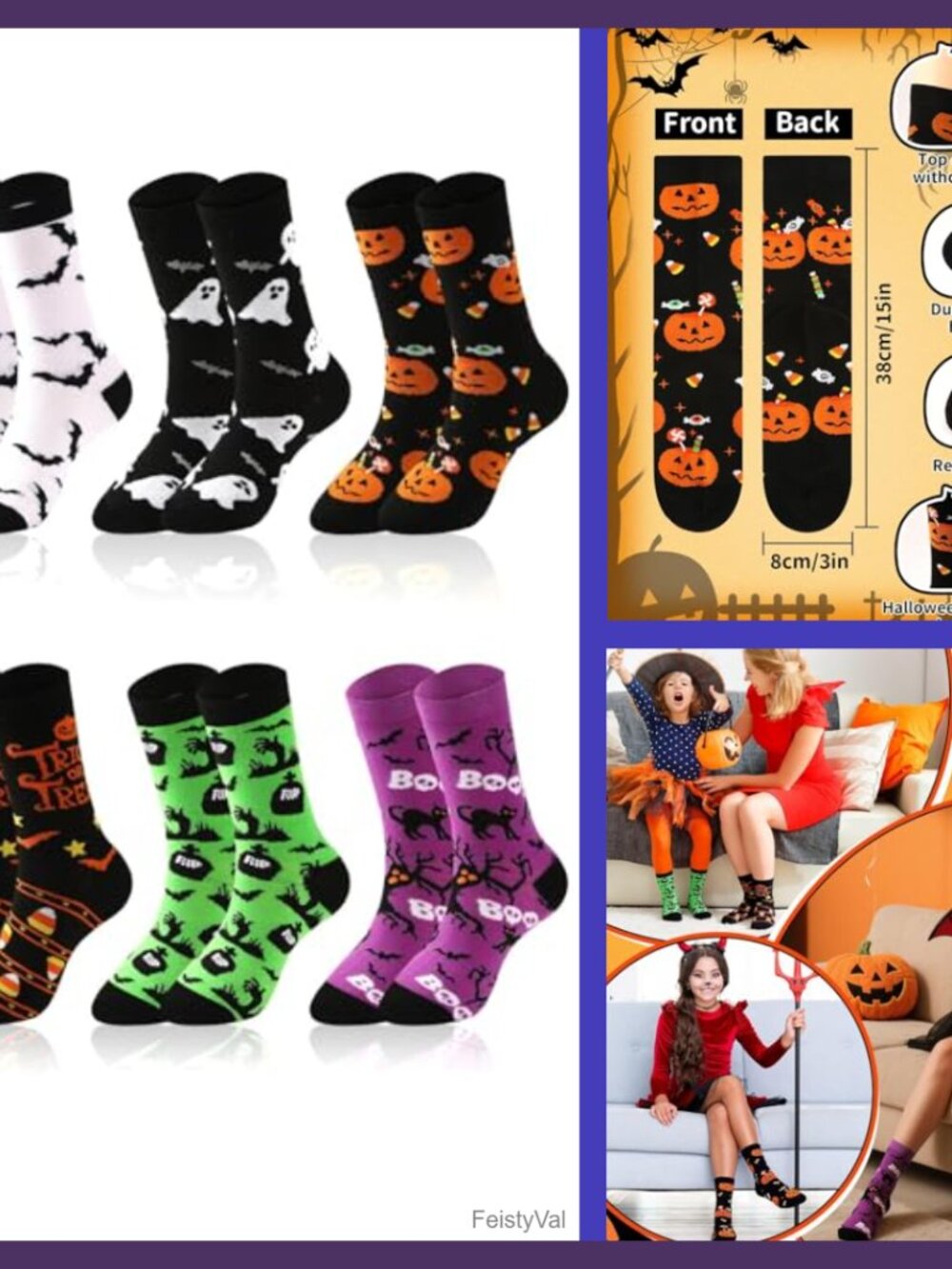 6 Pairs Halloween Cotton Crew Socks Novelty Spooky Party Gift